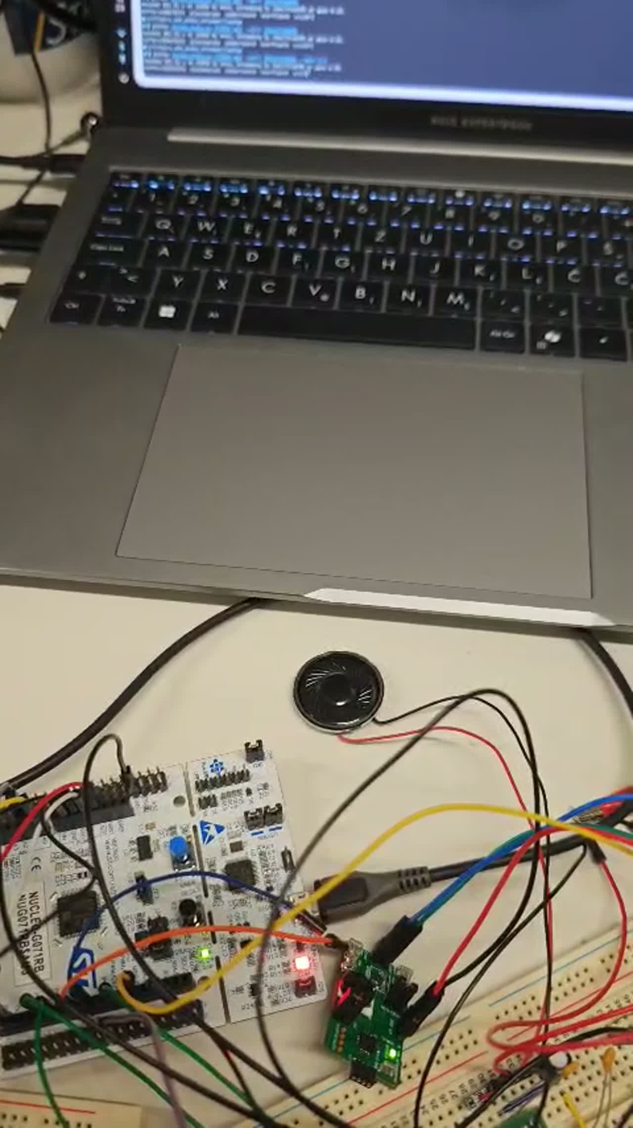 Informal bench demonstration of audio playback through a Fairy reward-port controller.