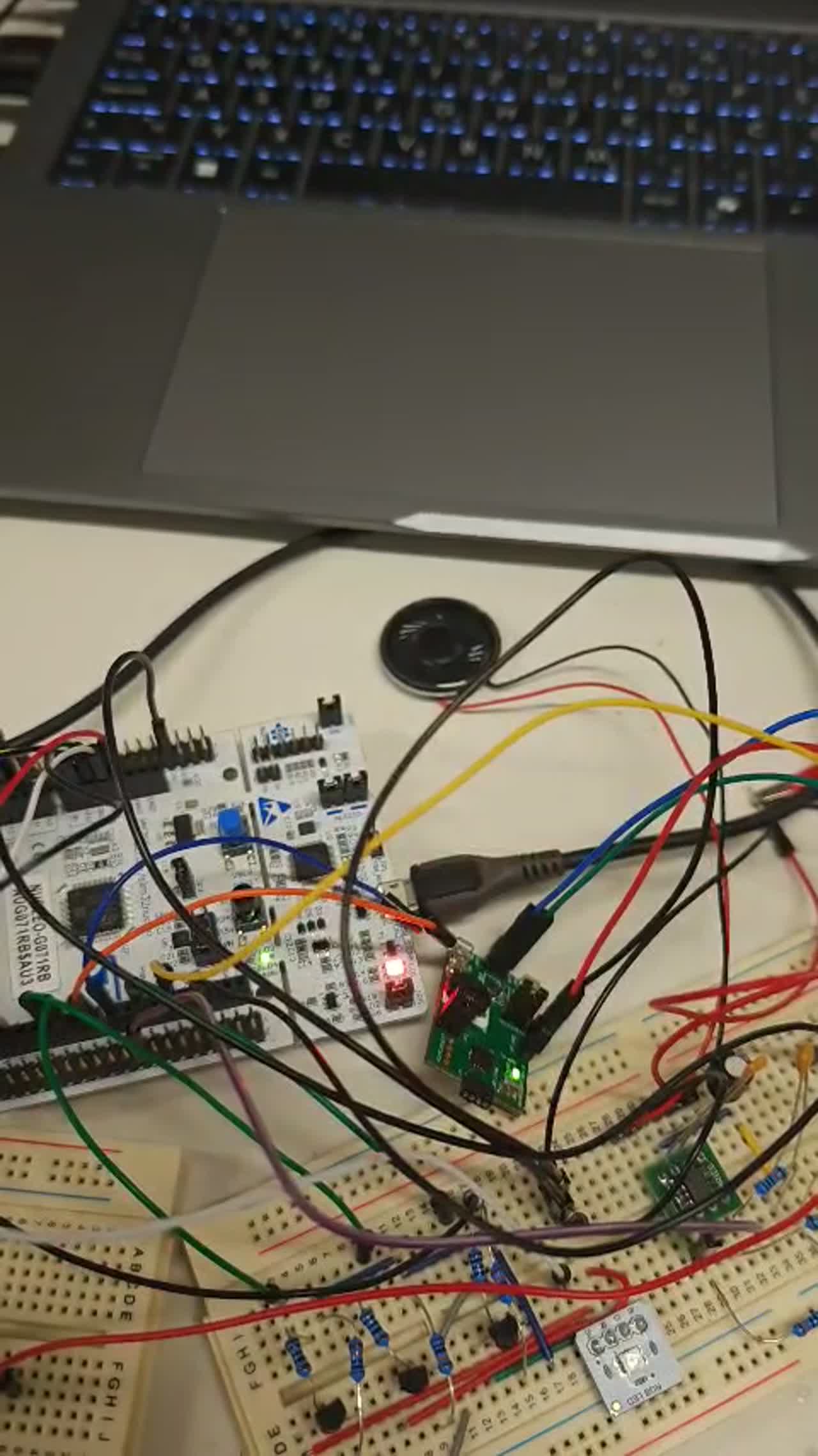 Second informal bench demonstration of audio playback through a Fairy reward-port controller.